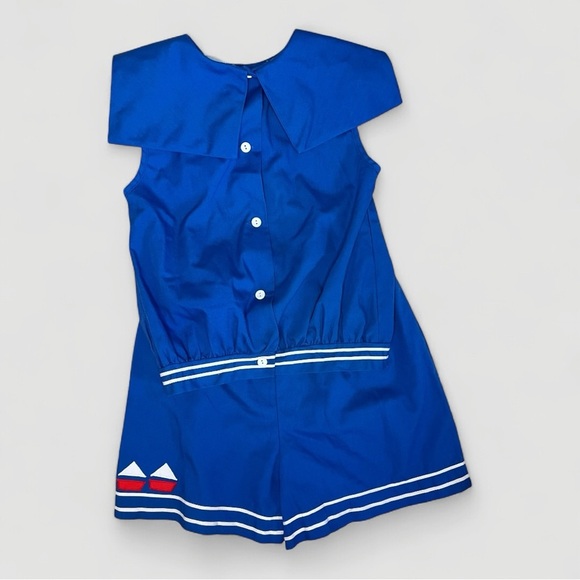 Vintage Nautical Blue Sailboat Matching Shorts Set Girls Size 7 Melissa Jackson - Picture 2 of 4